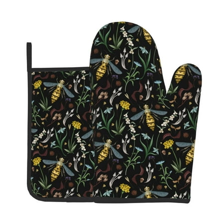 

Lukts Wasp and Florals Print Kitchen Heat-Resistant Gloves and Spacers 2pcs Set Suitable for Baking and Cooking