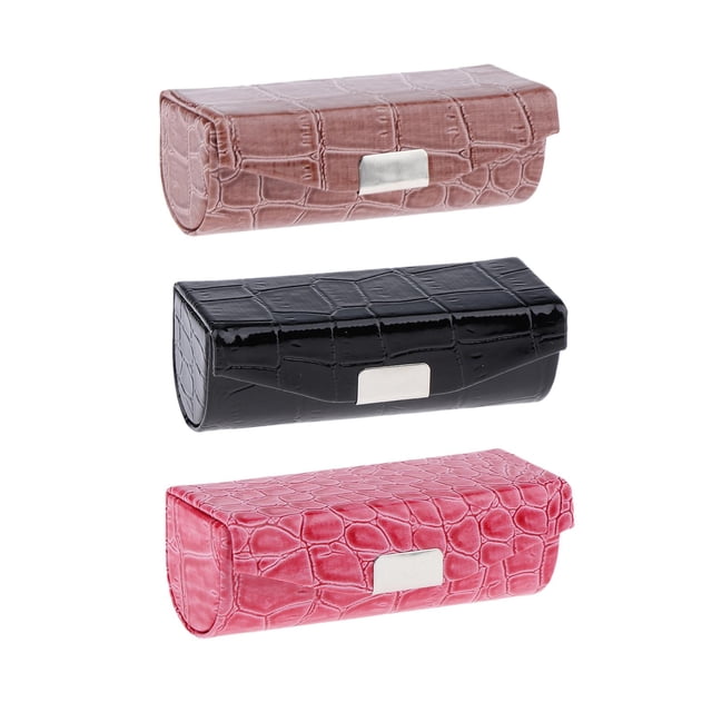 HILABEE Ensemble Élégant de Coffret de Rangement pour Rouges à Lèvres - 3 Pcs en Similicuir Luxueux Noir et Rouge Rose et Brun