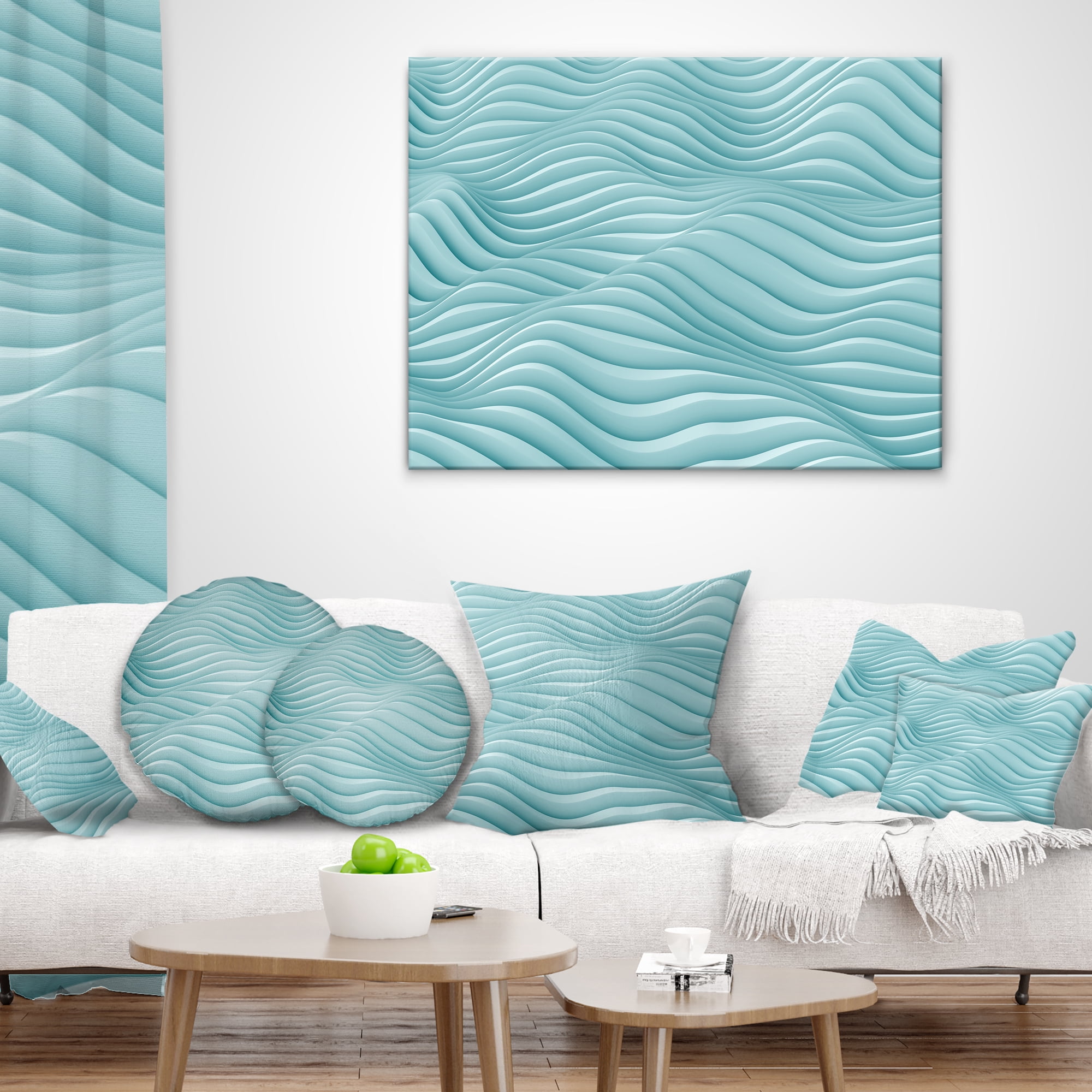 Designart Fractal Rippled Blue 3D Waves - Contemporary Throw Pillow - 12x20