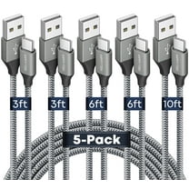 5-Pack USB C to USB A Cable (3/3/6/6/10Ft), Nylon Braided USB A to C Cable, Fast Charging USB to USB C Cable Compatible for Iphone 17/16/15 Series, Samsung Galaxy S25/S24/S23, Pixel, Moto, Gray