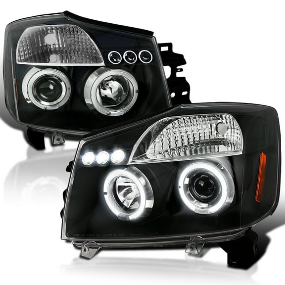 Spec-D Tuning Black Projector Headlights Compatible with 2004-2015 Nissan Titan, 2004-2007 Nissan Armada, Left   Right Pair Headlamps Assembly