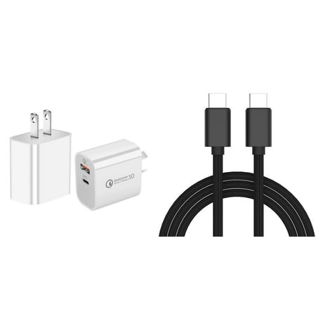 18W Dual-Port Wall Charger for Samsung Galaxy A52 5G (High Powered Fast Charging USB-C Power Delivery/USB-A Quick Charge 3.0) and USB C to USB C Cable (3.3 Feet)