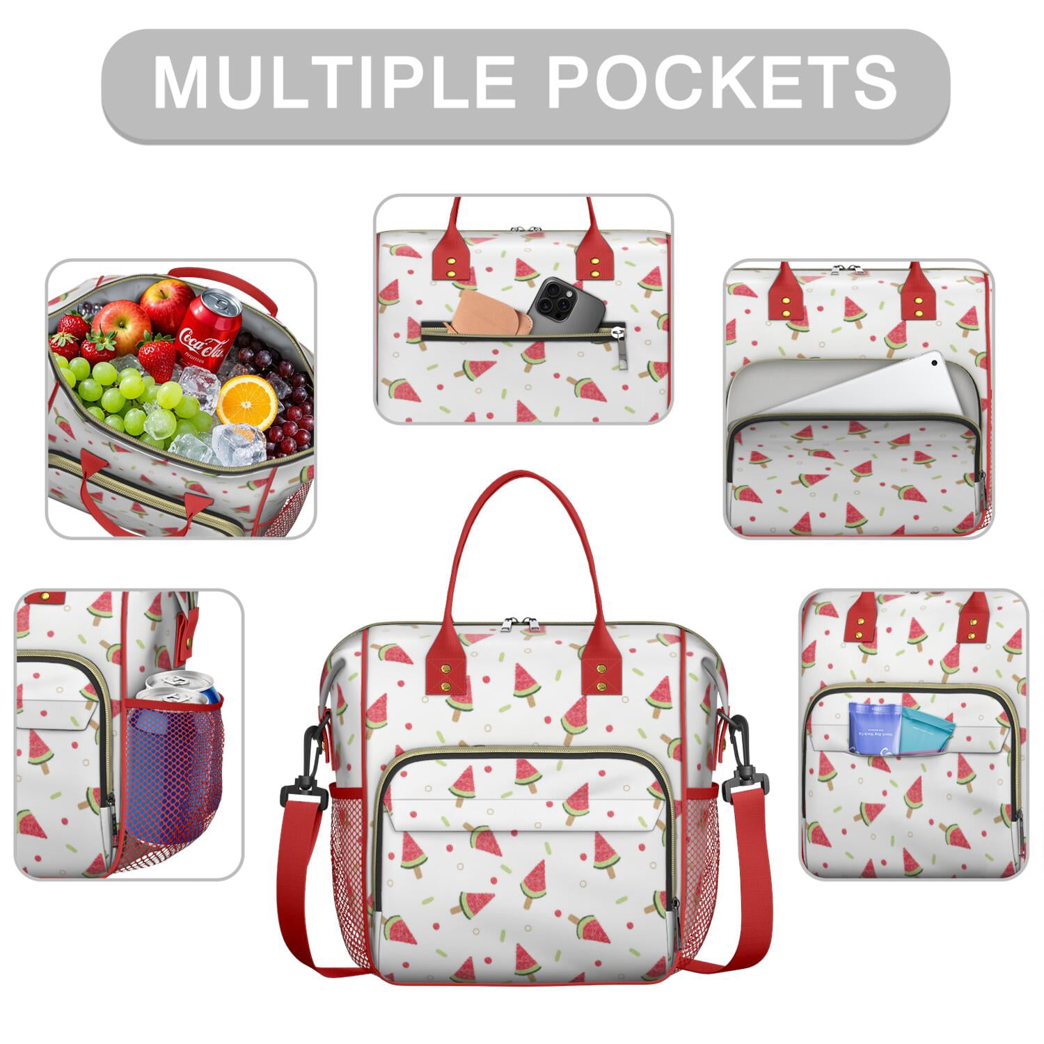 Summer Sunshine Watermelon Print Cooler Bag - Waterproof Insulated Tote for Office & Outdoor, Durable Leakproof Lunch Bag with Reinforced Handles
