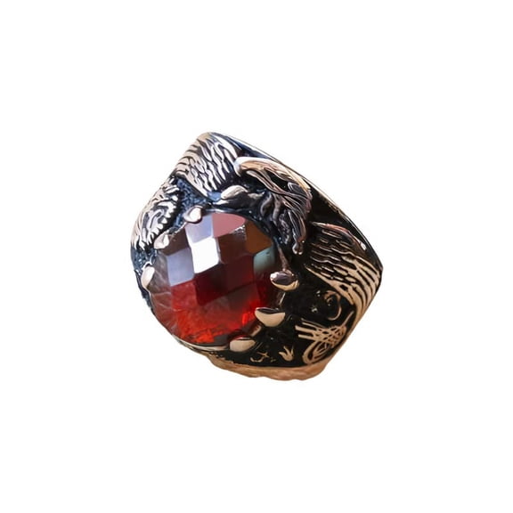 Red Garnet Ring, Silver Jewelry, 925 Silver Ring, Father's Day, Checker Garnet Eagle Claw Ring, January Birthstone Ring, Heavy Mens Ring, Spiritual Healing Gemstone, Christmas, Designer Mens Ring