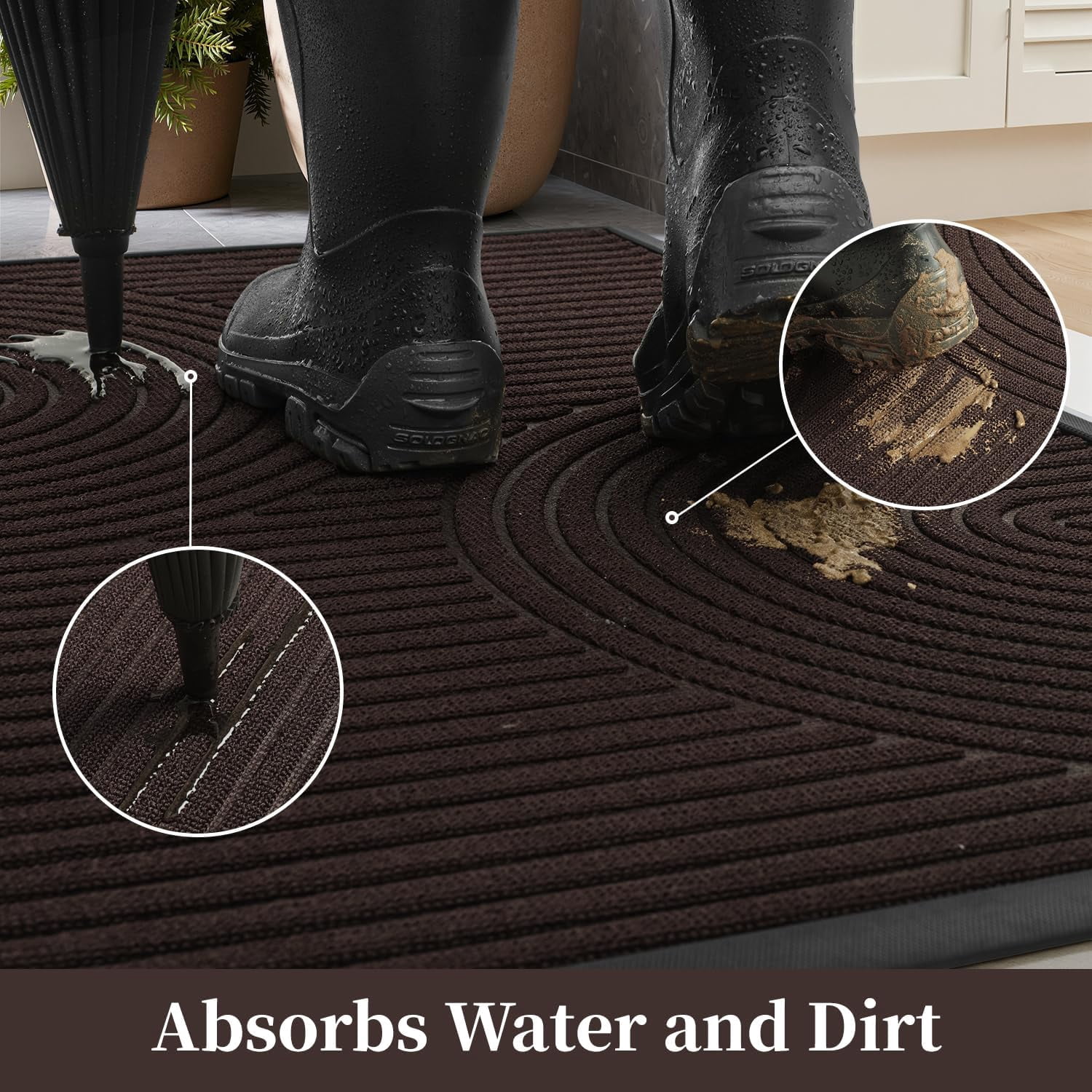 SIXHOME Outdoor Mat 24"x35" Non Slip Front Door Mat Outside Absorbent Rubber Welcome Mat Low Profile Dirt Trapper Indoor Outdoor Doormat Boho Arch Door Mat Outside Thick Entryway Rug Brown