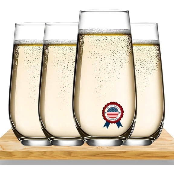 Stemless Champagne Flutes, Set of 4, Crystal Clear Glasses, Unbreakable - 13.5 oz Champagne Glasses, Prosecco Glasses, Cocktail Glass Set, Water Highball Glass, Bar Glassware (Set of 4)