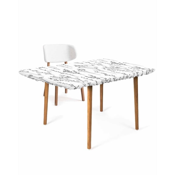 Black Pastoral Floral Rectangle Tablecloth, Waterproof Elastic Fitted Table Covers for 4 Foot Tables, 24x50inch Decorative Tablecloths for Picnic, Camping, Indoor, Outdoor, Tropical Bloom Silhouettes