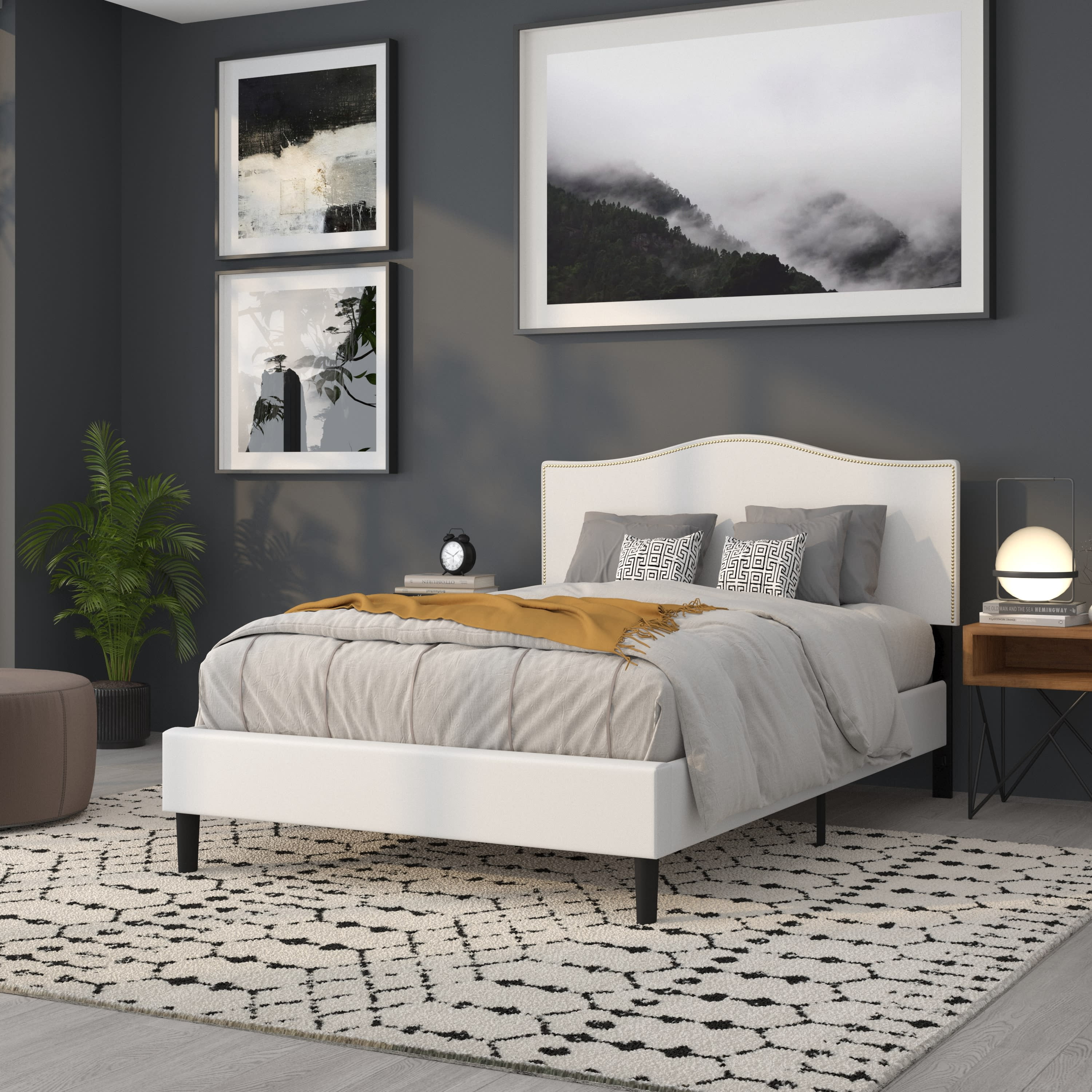 Flash Furniture Lexington Upholstered Full Size Headboard with Accent Nail Trim in White Fabric