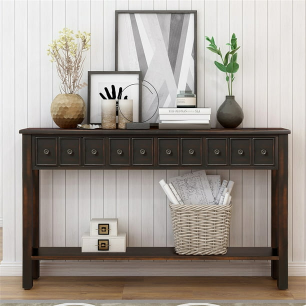 Modernluxe Rustic Entryway 60 Long, Black Console Table With Baskets