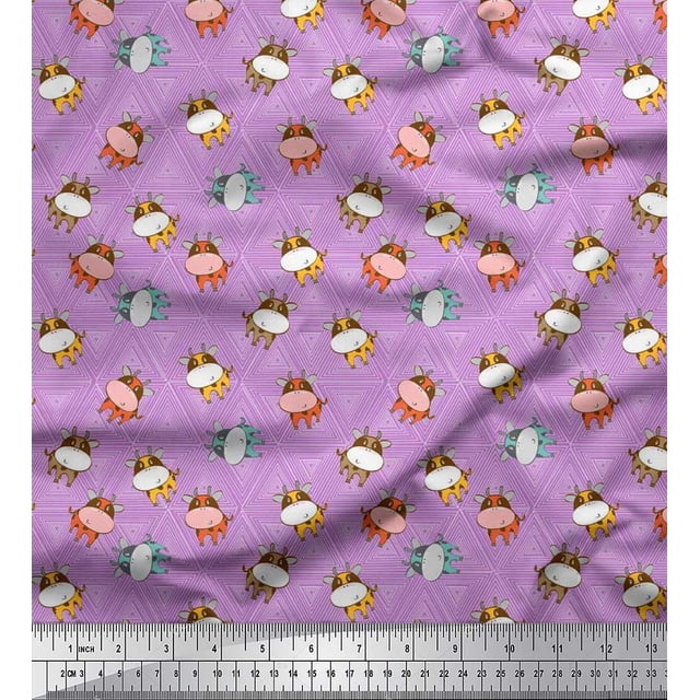 Soimoi Cotton Poplin Fabric Triangle & Cow Cartoon Print Fabric by Yard 56 Inch Wide