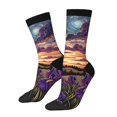 thumbnail image 2 of Uemuo Starry Night Purple Irises Pattern Women's Crew Socks, Soft Durable Breathable Moisture-Wicking with Odor Control Cotton socks, 2 of 9