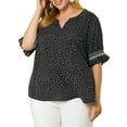 thumbnail image 6 of Agnes Orinda Women's Plus Size Blouses Pin Dots V Neck Ruffle Short Sleeve Spring Summer Boho Tops 2X Black, 6 of 8