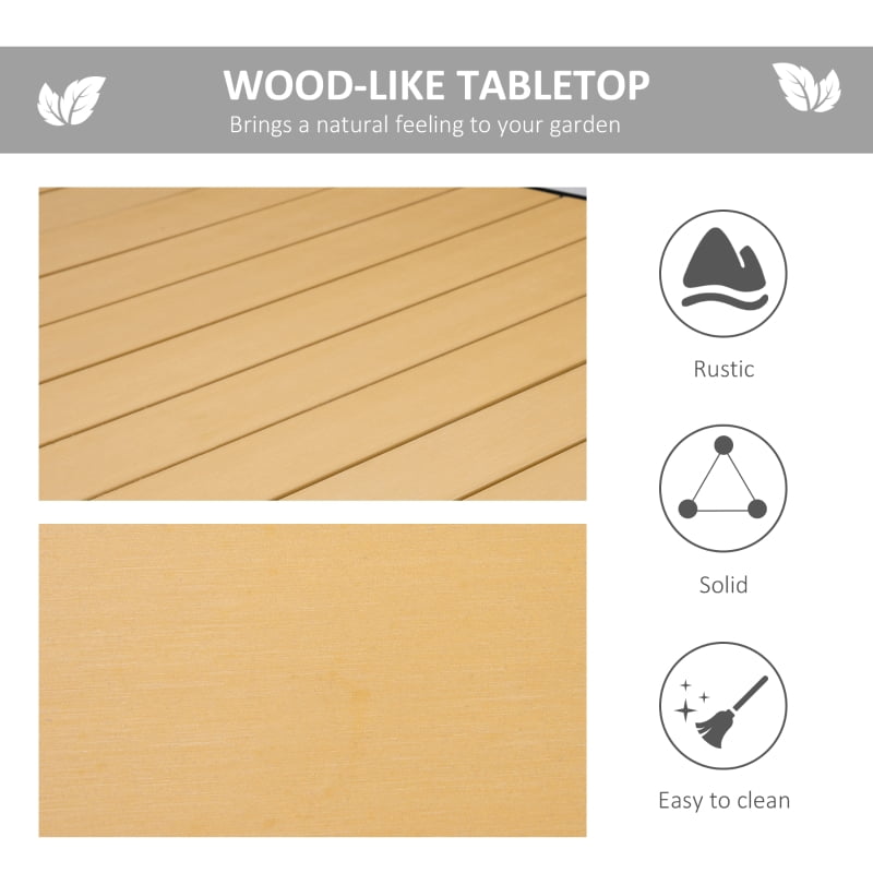 HOQBN Aluminum Outdoor Garden Dining Table for 8 People, Faux Wood Top, for Garden and Patio, 190 x 90 x 74 cm, Natural