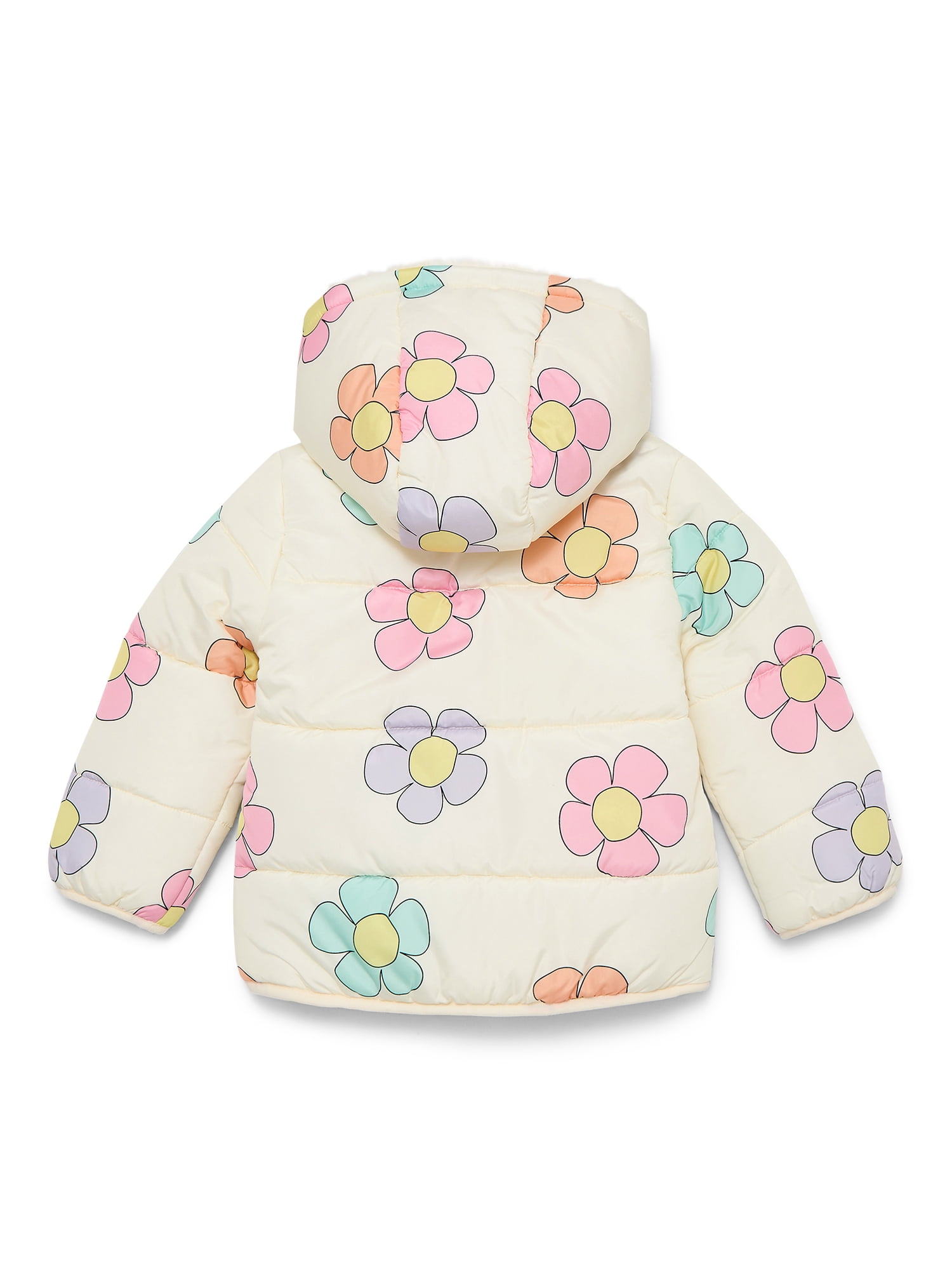 Jessica Simpson Toddler Girls Floral Puffer Jacket with Hood, Heavyweight, Sizes 2T-5T