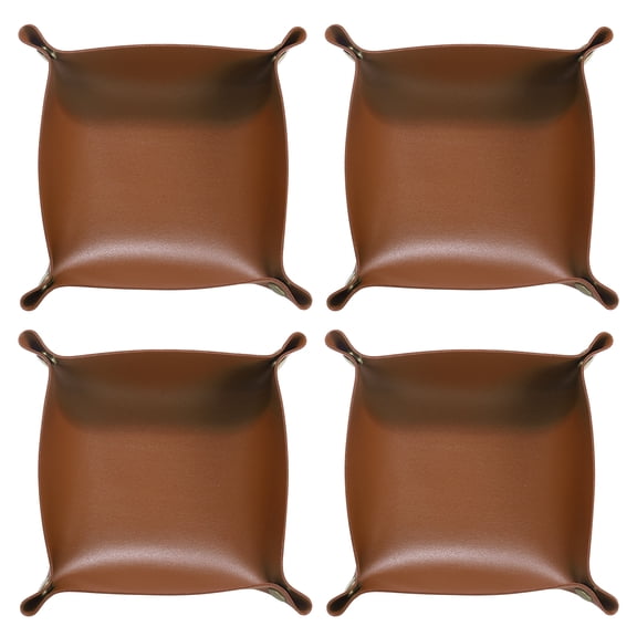 Uxcell 4pcs PU Leather Valet Tray Unisex Folding Small Catchall Tray, Brown