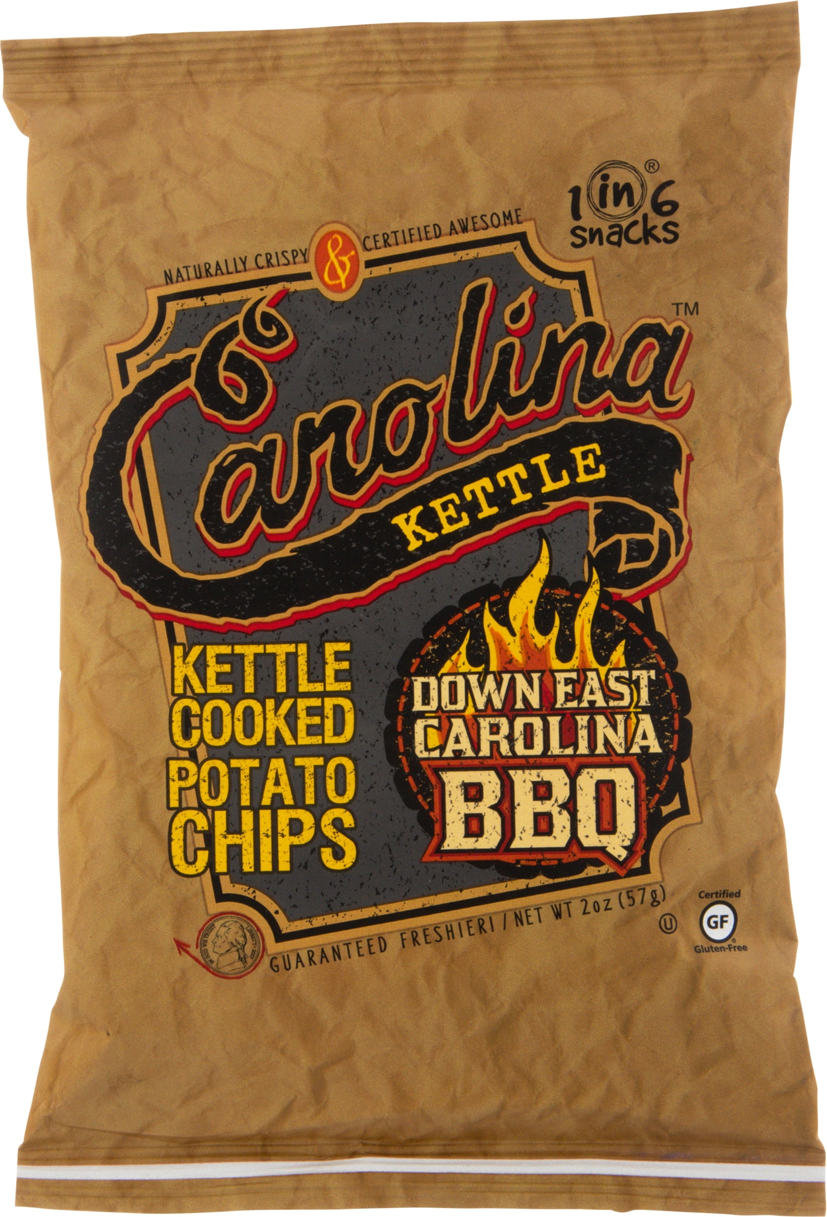 1 in 6 Snacks 9023907 2 oz Bagged Carolina Down East BBQ Potato Chips - Case of 20