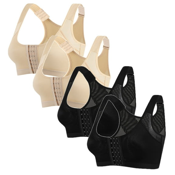 ylioge S-5XL Sports Bras for Women Plus Size Front Closure 3 Pack Compression Bralettes Wireless Push Up High Support Multipack Underwear Bra