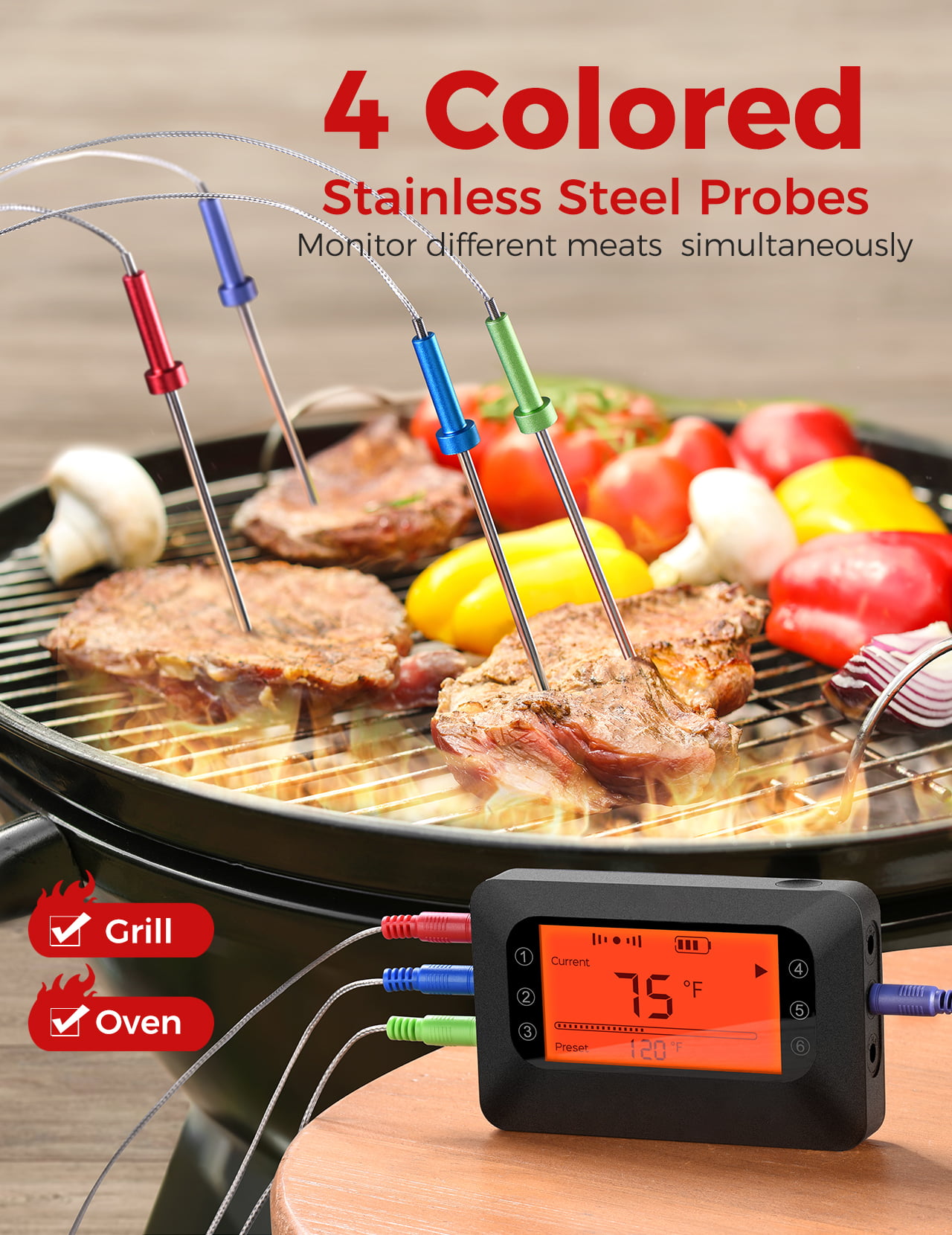 Buy Bfour Smart Bluetooth Meat Thermometer Digital BBQ Thermometer APP  Controlled with 6 Stainless Steel Probes, Large LCD Display, Grilling  Thermometer for Cooking Smoker Kitchen Grill Oven Online at  desertcartEcuador