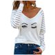 thumbnail image 1 of Blusa de manga larga de encaje estampado de moda para mujer Tops casuales con cuello en V Pompotops  FGAJ14605, 1 of 5