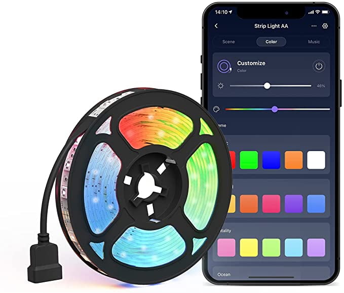 SwitchBot LED Strip Light, Smart Wi-Fi Bluetooth Music Activated RGBW Lights, 16.4ft, Black