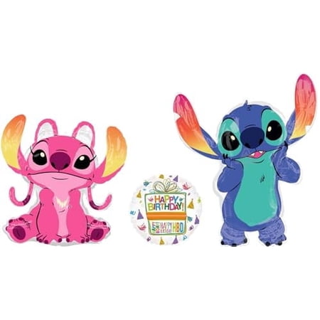 Anagram Angel and Stitch s Birthday Party Supplies 3 pc Balloon Bouquet Decorations