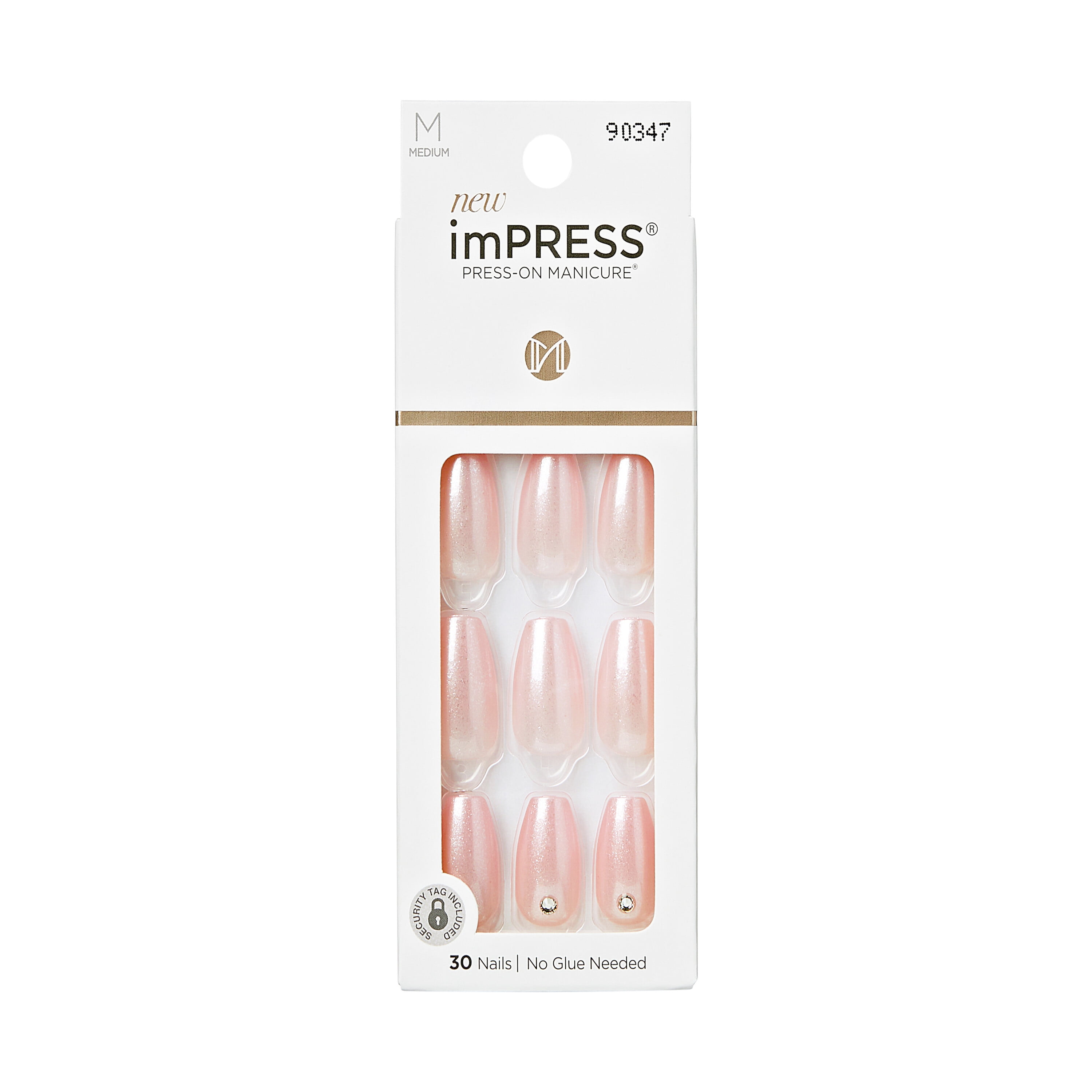 KISS imPRESS Medium Coffin Gel Press-On Nails, Glossy Light Pink, 30 Pieces