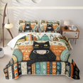 thumbnail image 2 of Manfei Tribal Kitten Twin Quilt Set, Bohemian Damask Flower Twin Coverlet Set, Orange Cream, 2pcs, 1 Bedspread and 1 Pillowcase, 2 of 7