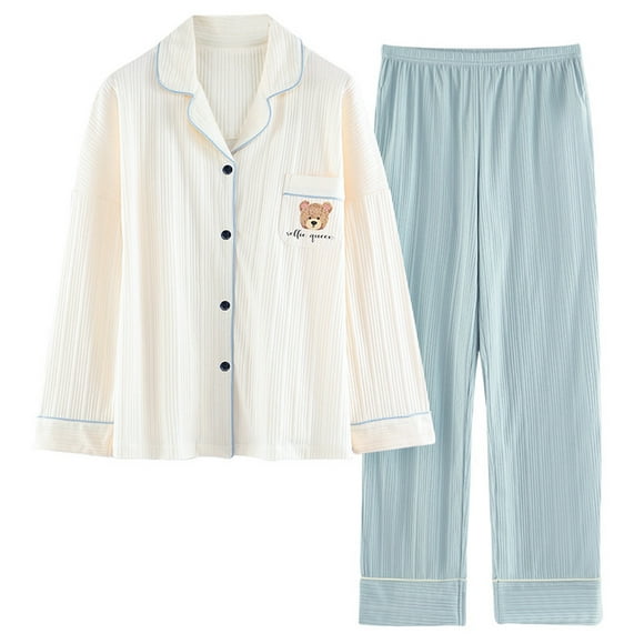 Pijamas de mujer de primavera y otoño de algodón de manga larga cárdigan fino de verano traje de hogar de algodón
