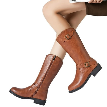 

Women Fashion Knee Long Buckle Boots Thick Short Heels Over Knee Pleated Suede Long Boots