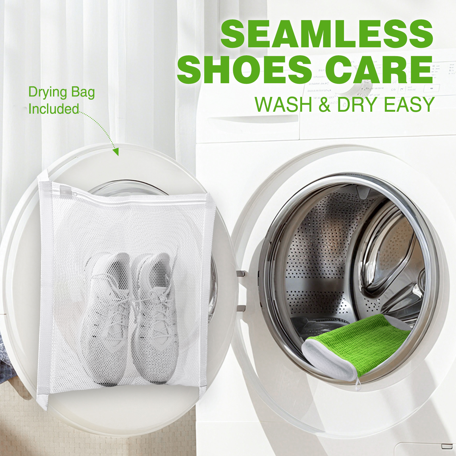 Avoalre Shoe Laundry Bag, Fluffy Fibers 360° Cleaning Shoe Washing Bag with Dry Net Bag, Top Hidden Zipper, Durable & Reusable for Sneakers