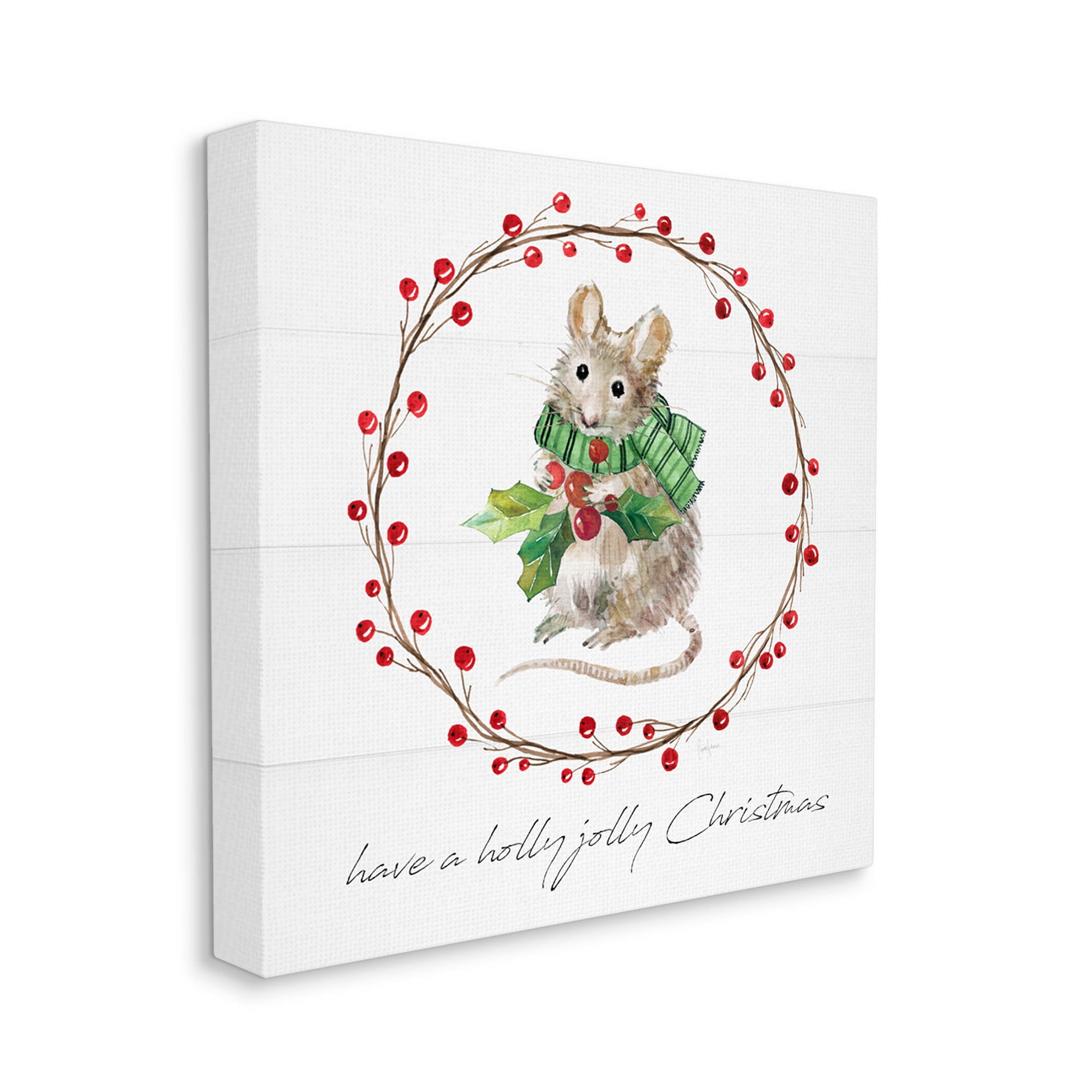 Stupell Industries Holly Jolly Christmas Mouse Graphic Art Gallery Wrapped Canvas Print Wall Art, Design by Livi Finn