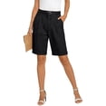 thumbnail image 2 of Dwellite Linen Short for Women Summer Bermuda Shorts with Pockets Dressy Casual Button Wide Leg Beach Short Black 2XL, 2 of 7
