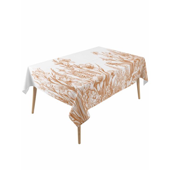 Wildflower Leaf Table Cloth, Brown Floral Botanical White Watercolor Waterproof Tablecloth for Rectangle Tables, Reusable Washable Fabric Table Cover for Restaurant Kitchen Dining Tables 60"x120"