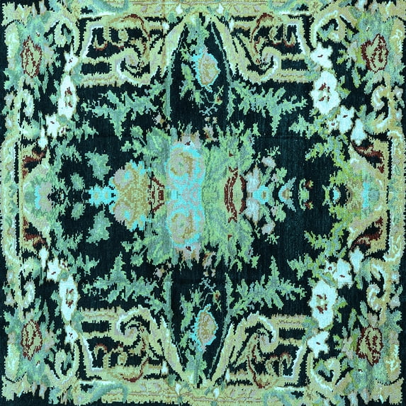 Ahgly Company Indoor Square Medallion Light Blue French Area Rugs, 3' Square