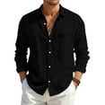 thumbnail image 2 of Fabrcox S-4XL Linen Button Down Shirt Men Roll Up Collared Long Sleeve Shirt for Men Sun Protection Vacation Travel Summer Mens Beach Shirts with Pocket Black S, 2 of 8