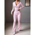 thumbnail image 5 of Women'S Y2K Athletic Yoga Pants Long Sleeve Jacket Two Piece Set Streetwear Casual Outfit Pink S, 5 of 9