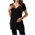 thumbnail image 2 of ClodeEU Womens V Neck Short Sleeve,Casual Loose T Shirt ,Sundress Beach with Pockets Black,Womens Plus XXXL, 2 of 8
