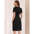 thumbnail image 3 of Vestido de trabajo Allegra K para mujer manga corta cuello cuadrado bloque de color ceñido al cuerpo Negro M, 3 of 6