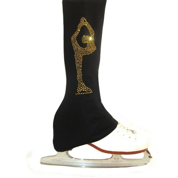 Figure Skating Pants with gold crystals "Biellmann" rhinestone applique