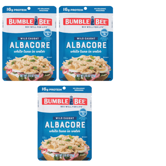 Bumble Bee Premium Albacore Tuna in Water Pouch, 2.5 oz Pack of 3 - Albacore Tuna Pouch, Single Serve, High Protein, Easy Meal