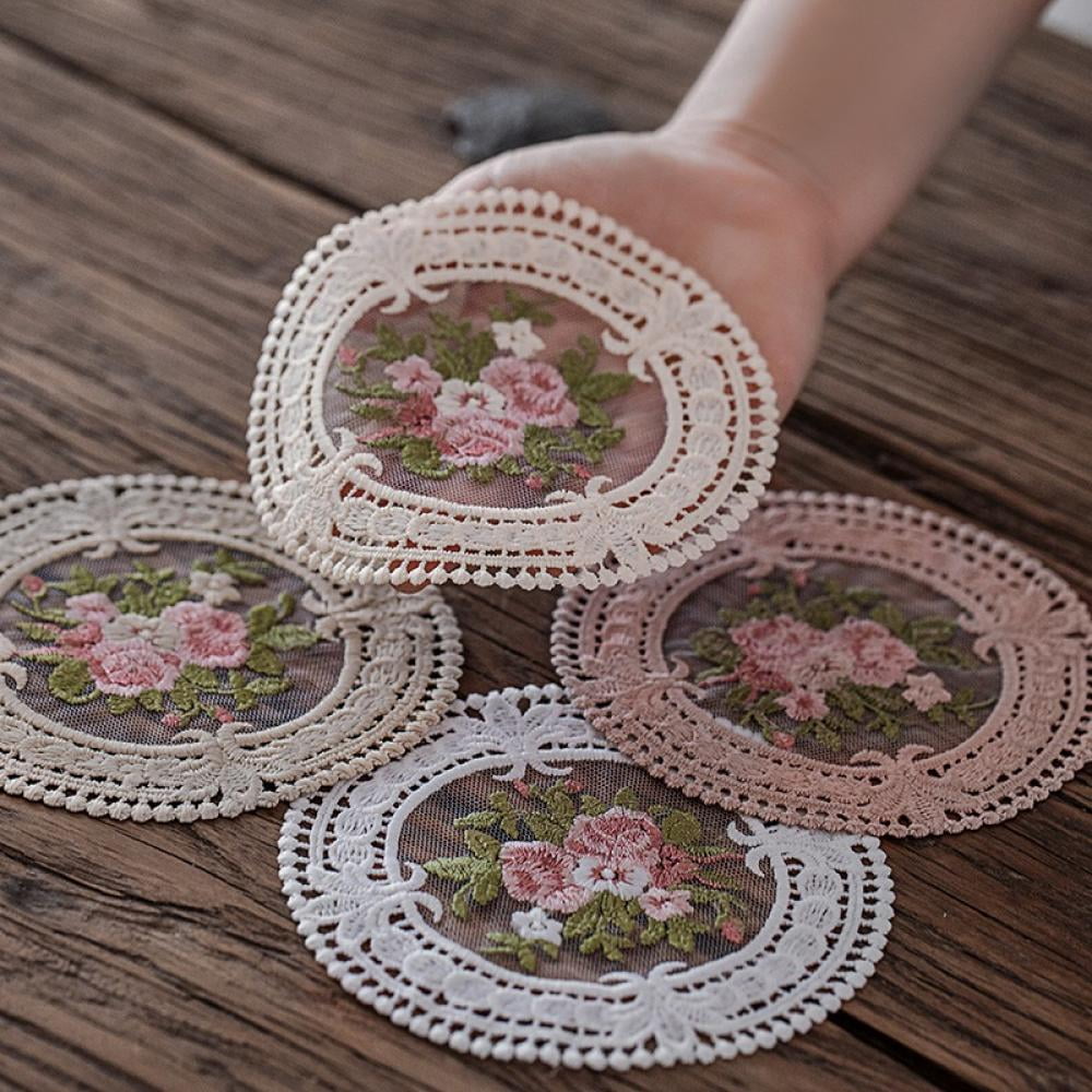 2 Pcs 16" Embroidery Square Fabric Doily Doilies Embroidered Wedding Party Decor 