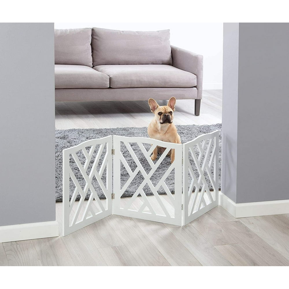 Zoogamo 3 Panel White Wood Crisscross Top Dog Pet Gate Durable