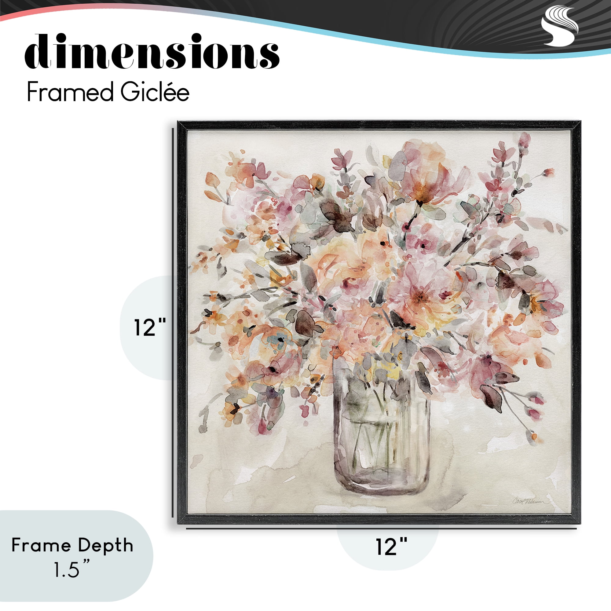 Stupell Industries Fluid Petals Watercolor Bouquet Black Framed Giclee Art, design by Carol Robinson