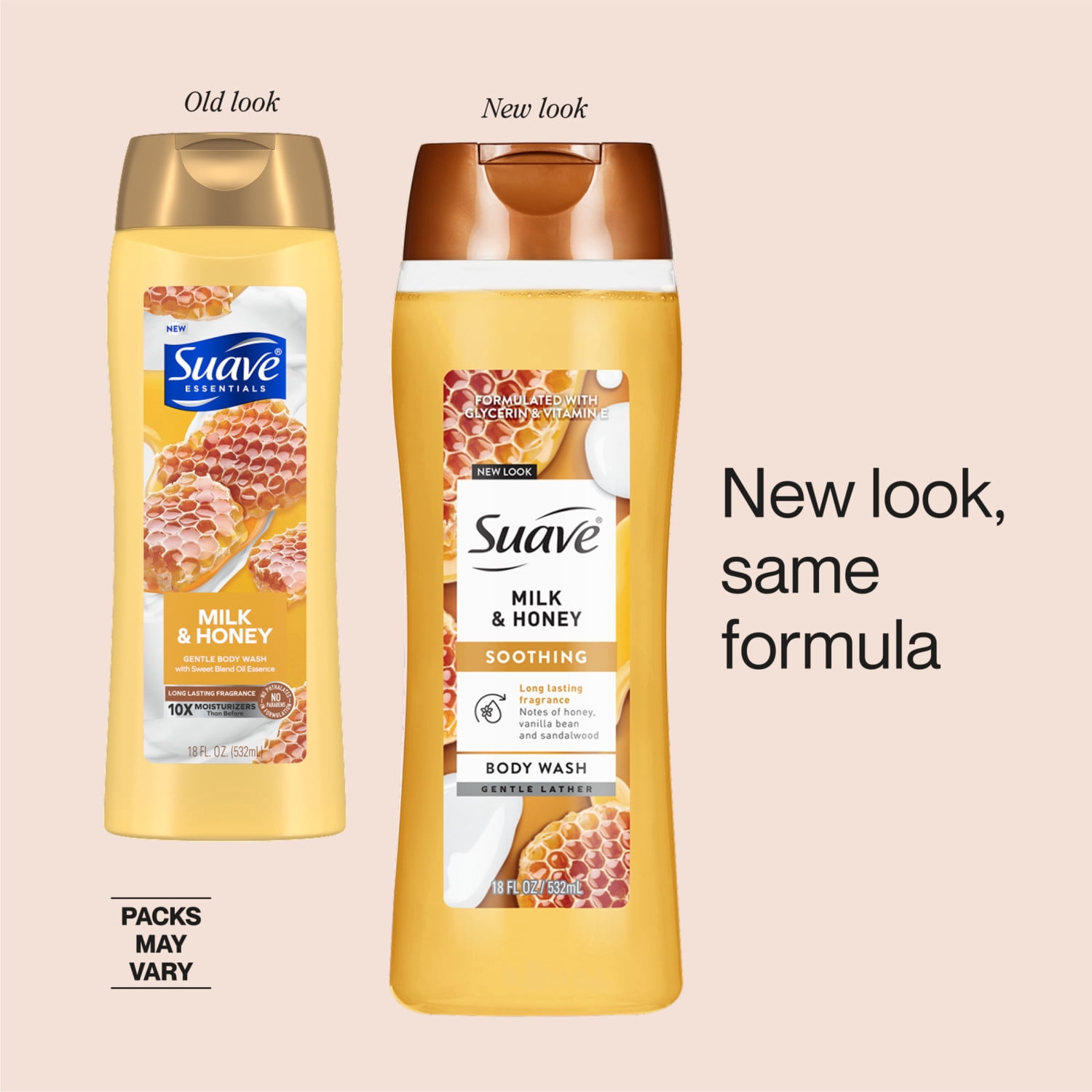 (3 pack) Suave Milk & Honey Moisturizing Body Wash with Glycerin & Vitamin E, 18 FL OZ