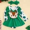 thumbnail image 2 of Pandaie Baby Girl Christmas Romper Newborn Santa Deer Jumpsuit Dress Infant Cute Ruffle Outfits Clothes with Headband Green 18-24 Months, 2 of 5