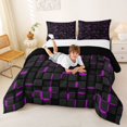 thumbnail image 3 of Manfei Moody 3D Square Queen Comforter Set, Neon Glow Comforter Sets Queen, Black Purple, Black Reversible 3-Piece, 1 Comforter and 2 Pillowcases, 3 of 6