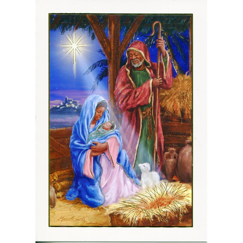 Religious Christmas Cards - African American Holy Family in Stable - 18 ...