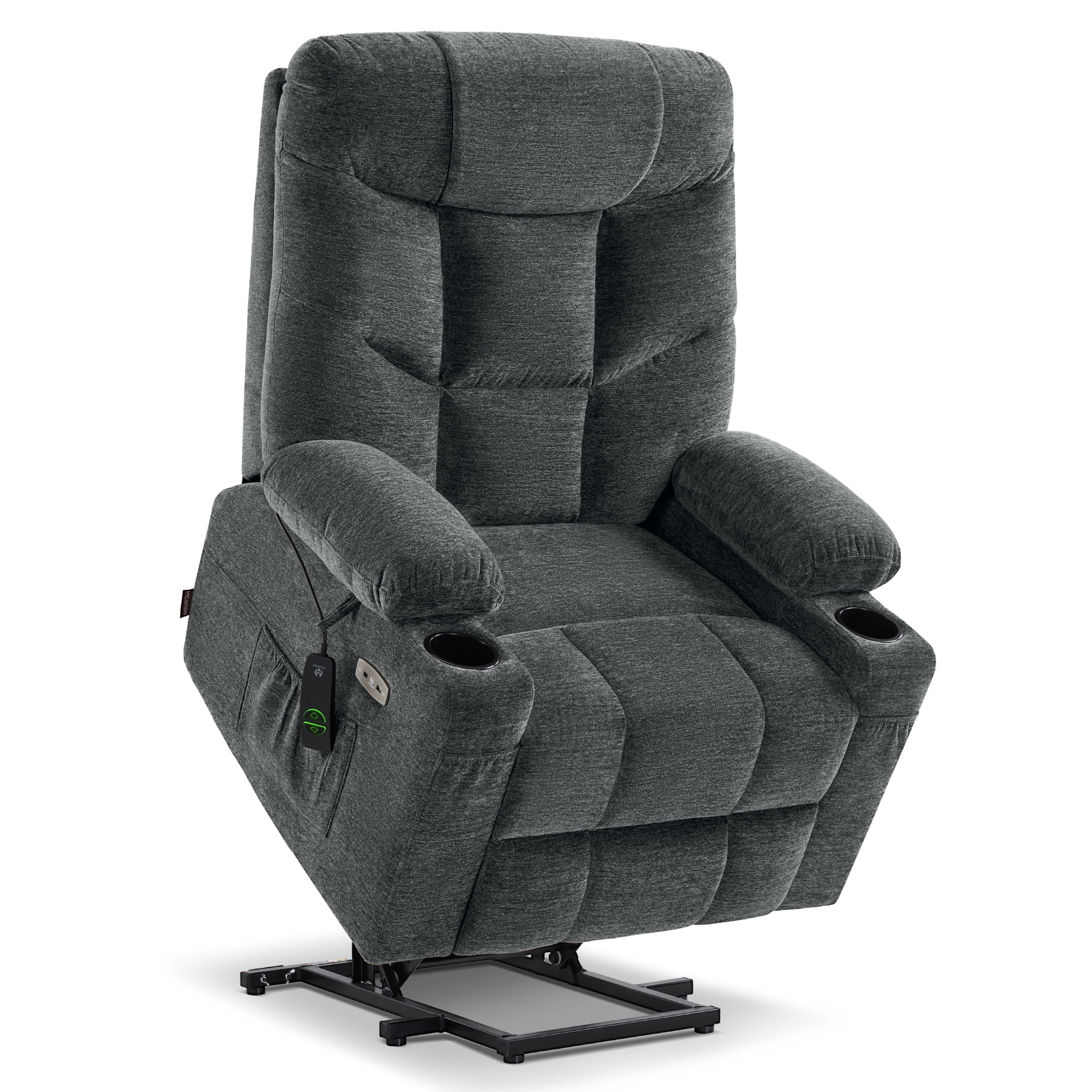 MCombo Large Power Lift Recliner Chair with Extended Footrest for 5'7"-6'2" Elderly People, Fabric, Dark Grey