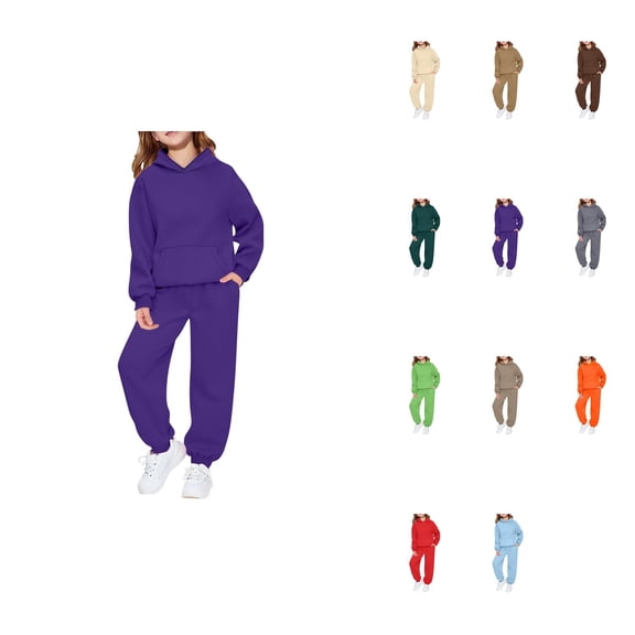 Girls Long Sleeve Hooded Jogger Outfit, Zip Up Hoodies & Sweatpants Set, Soft Comfy Athletic Loungewear, Pockets, Toddler Youth Playwear