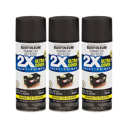 (3 Pack) Rust-Oleum American Accents Ultra Cover 2X Semi-Gloss Black Spray Paint and Primer in 1, 12 (Best Exterior Spray Paint)